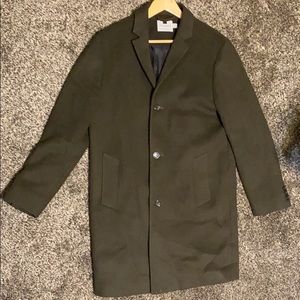 Olive green top man overcoat wool blend